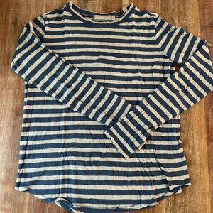Vince XS Blue/Grey Striped Pima Cotton/Modal Long-Sleeved Tee with rounded hem
